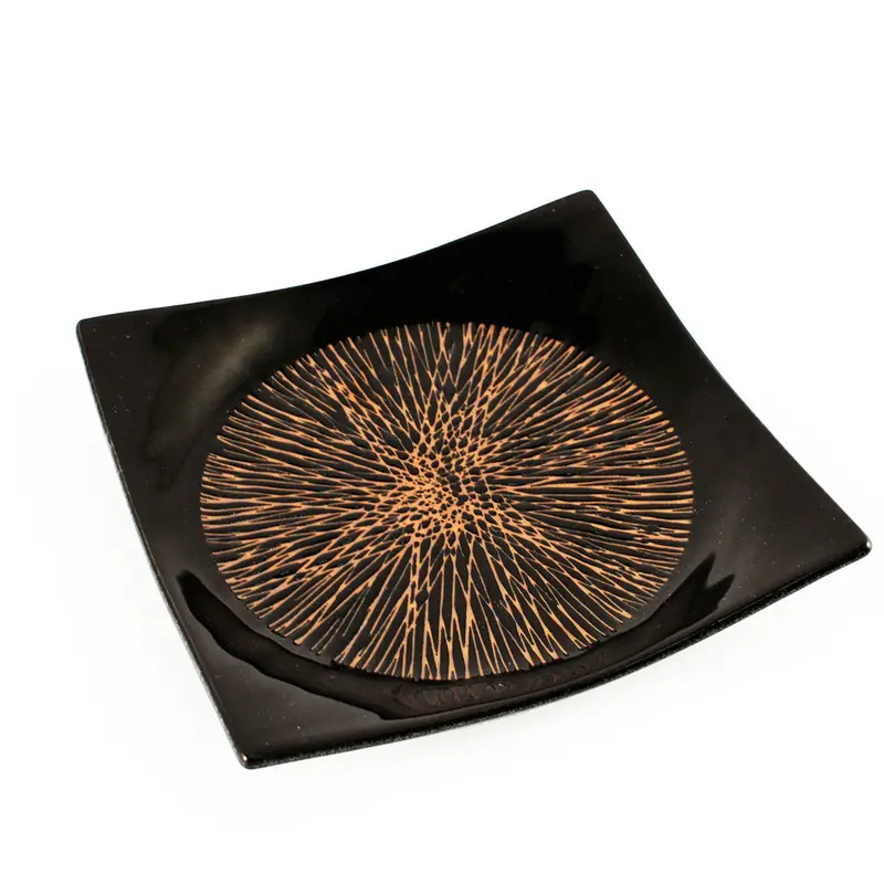 Tenmoku Black Square Plate With Radial Line Detail – 7.1" X 7.1" Artisanal Tableware 1