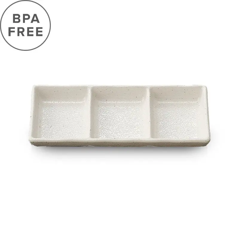 Three-Section Melamine Condiment Dish – Kobiki White Grain Finish, 7.7" × 3.3" 1