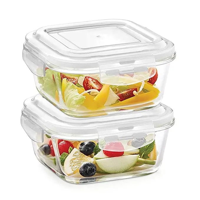 Tuff-Glass Klip N Store Square Glass Containers – Set Of 2, Airtight 1