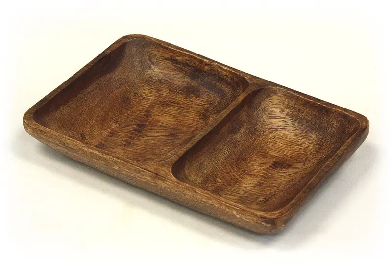 Two-Compartment Acacia Wood Serving Tray – 10-Inch Mountain Woods Brown Compact Tray 1