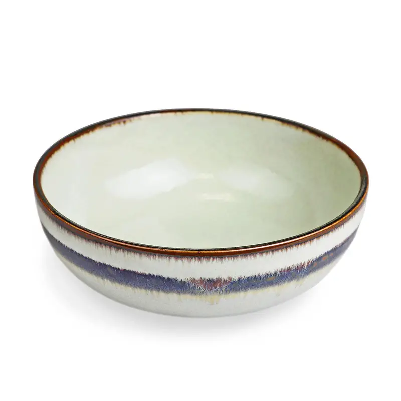 Wasabi Green Ceramic Noodle Bowl With Brown Rim – 46 Fl Oz / 7.8" Diameter 1