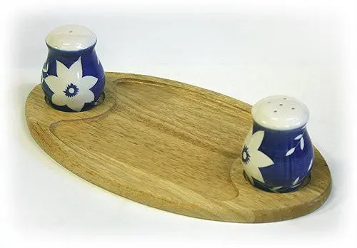 White Blossoms Salt & Pepper Tray Set – Mountain Woods Elegant Condiment Serving Kit (13.75 Inches) 1