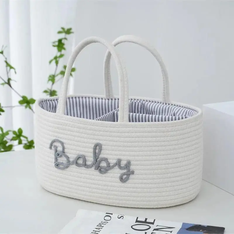 White Cotton Rope Diaper Bag – Minimalist Parenting Essential 1