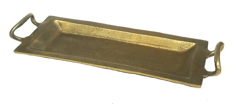 Zuccor Cast Aluminum Rectangular Serving Tray – Medium Size With Antique Bronze Finish, 18" 1