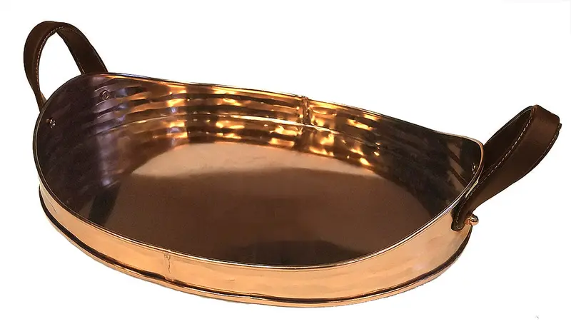 Zuccor Copper-Plated Stainless Steel Serving Tray – Ergonomic Faux Leather Handle, 17" 1
