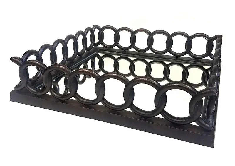 Zuccor French Bronze Ottoman Tray – Square Shape With Decorative Mirror Insert, 20" 1