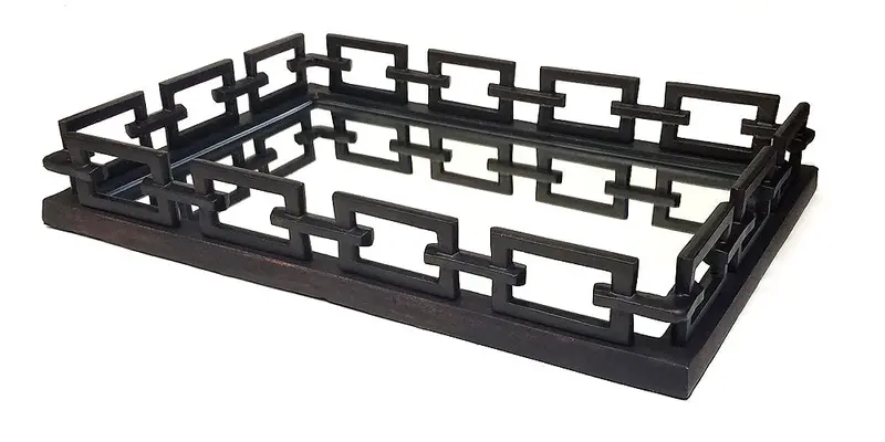 Zuccor Greek Bronze Ottoman Tray – Rectangular Mirror Serving Tray, 24" 1