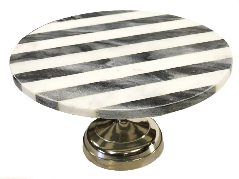 Zuccor Himalayan Marble Serving Tray With Polished Metal Stand – Handcrafted Black & White Stone – Elegant Entertaining Essential (12" Square) 1