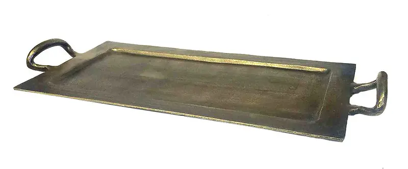 Zuccor Large Rectangular Serving Tray – Cast Aluminum With Antique Bronze Finish & Integrated Handles, 24" 1