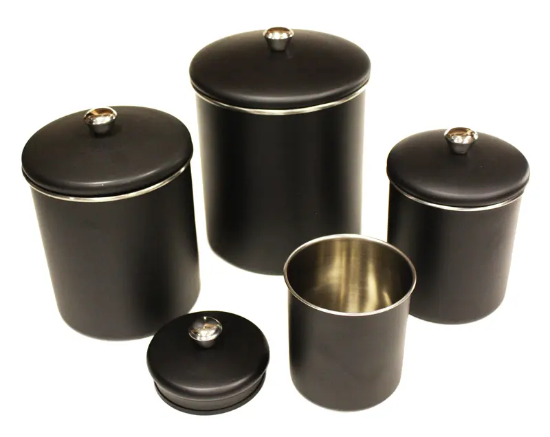 Zuccor Set Of 4 Matte Black Stainless Steel Canisters – Sleek Airtight Food Storage – Contemporary Kitchen Set 1